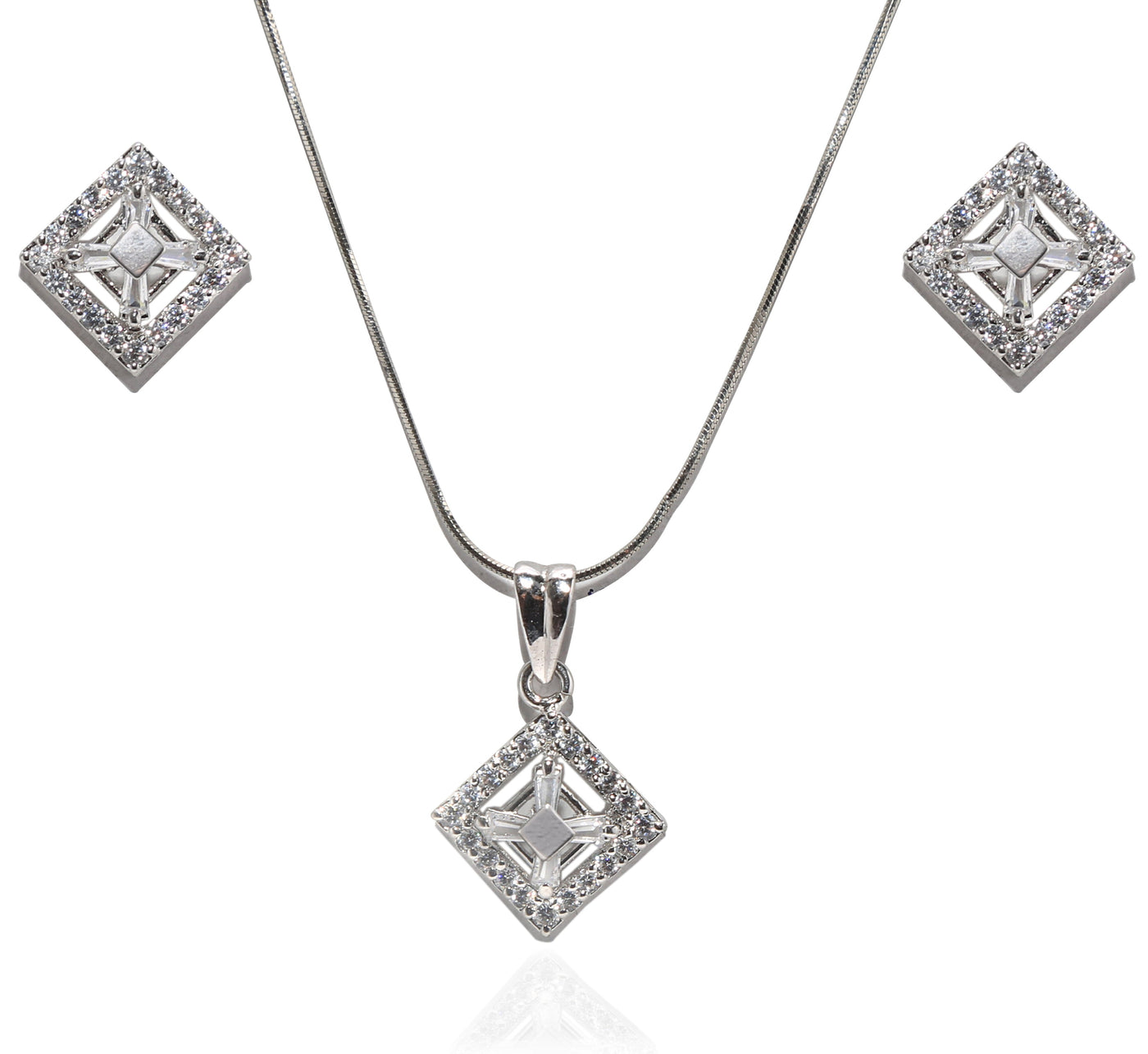 Aurora Radiance Square Pendant & Earrings Set – 925 Sterling Silver