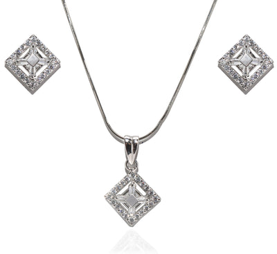 Aurora Radiance Square Pendant & Earrings Set – 925 Sterling Silver