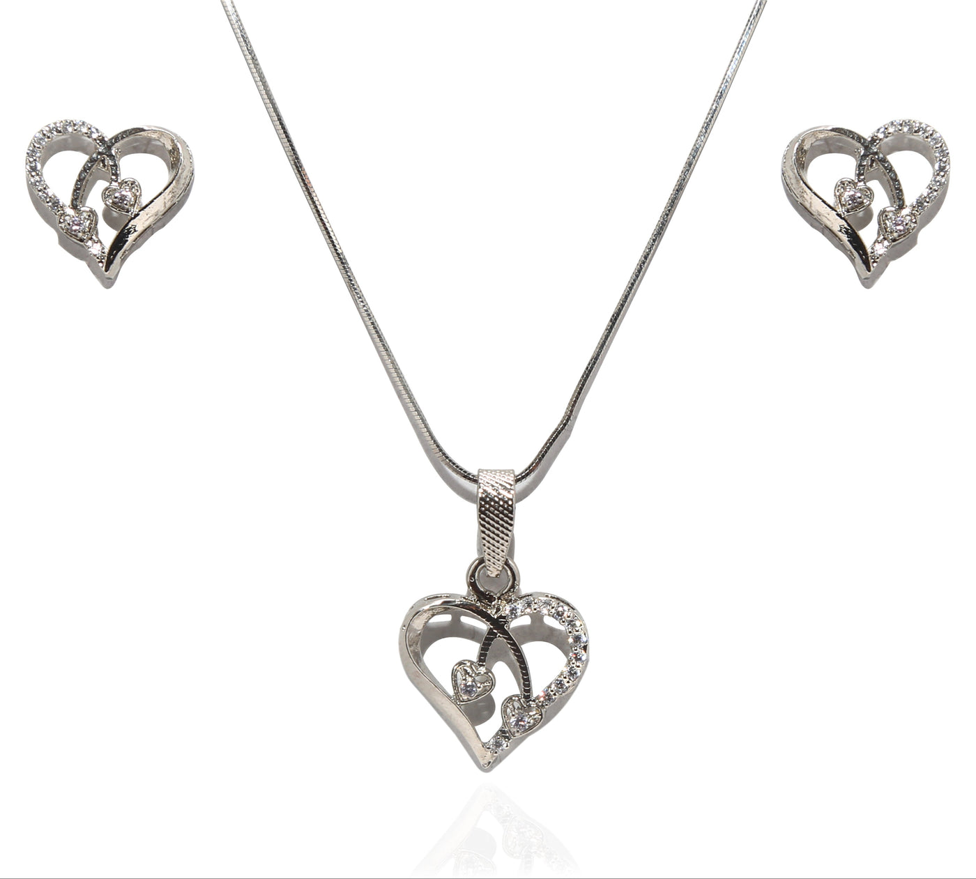 Celeste Heart Duo – 925 Sterling Silver Pendant & Earrings Set with Sparkling Crystals