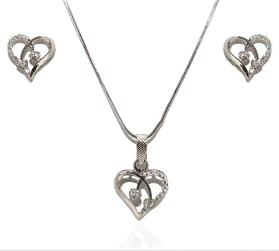 Celeste Heart Duo – 925 Sterling Silver Pendant & Earrings Set with Sparkling Crystals