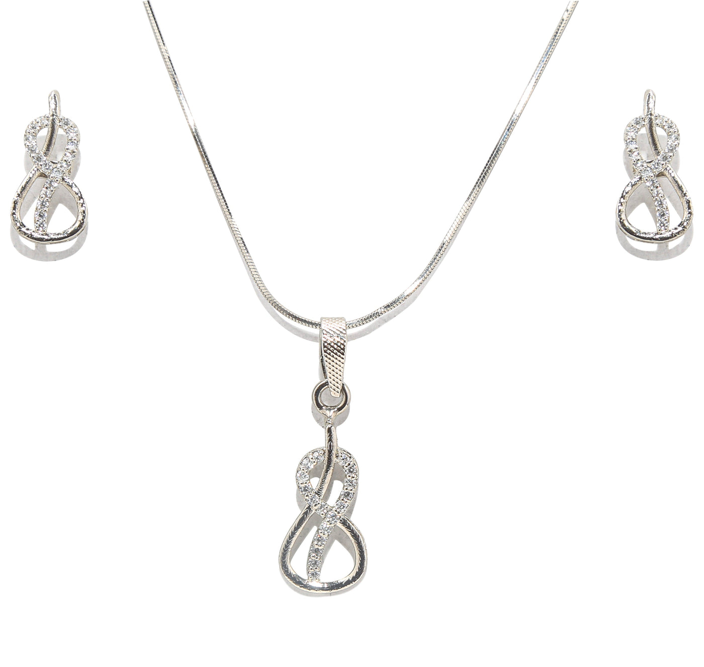 Elegant Infinity Loop 925 Sterling Silver Pendant & Earrings Set