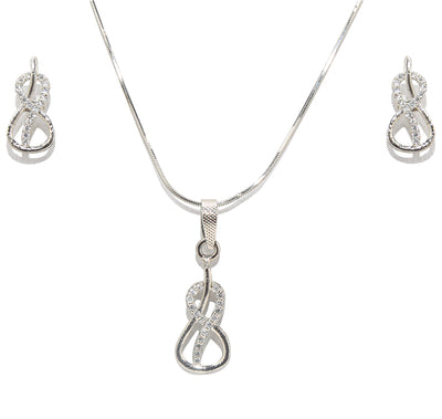 Elegant Infinity Loop 925 Sterling Silver Pendant & Earrings Set