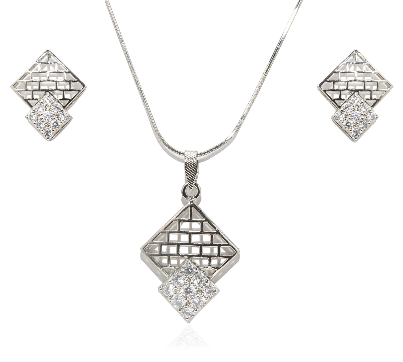 Aurora Luxe Kite Lattice Set – 925 Sterling Silver Geometric Pendant & Earrings