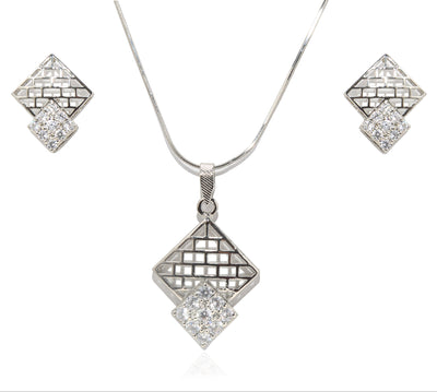 Aurora Luxe Kite Lattice Set – 925 Sterling Silver Geometric Pendant & Earrings
