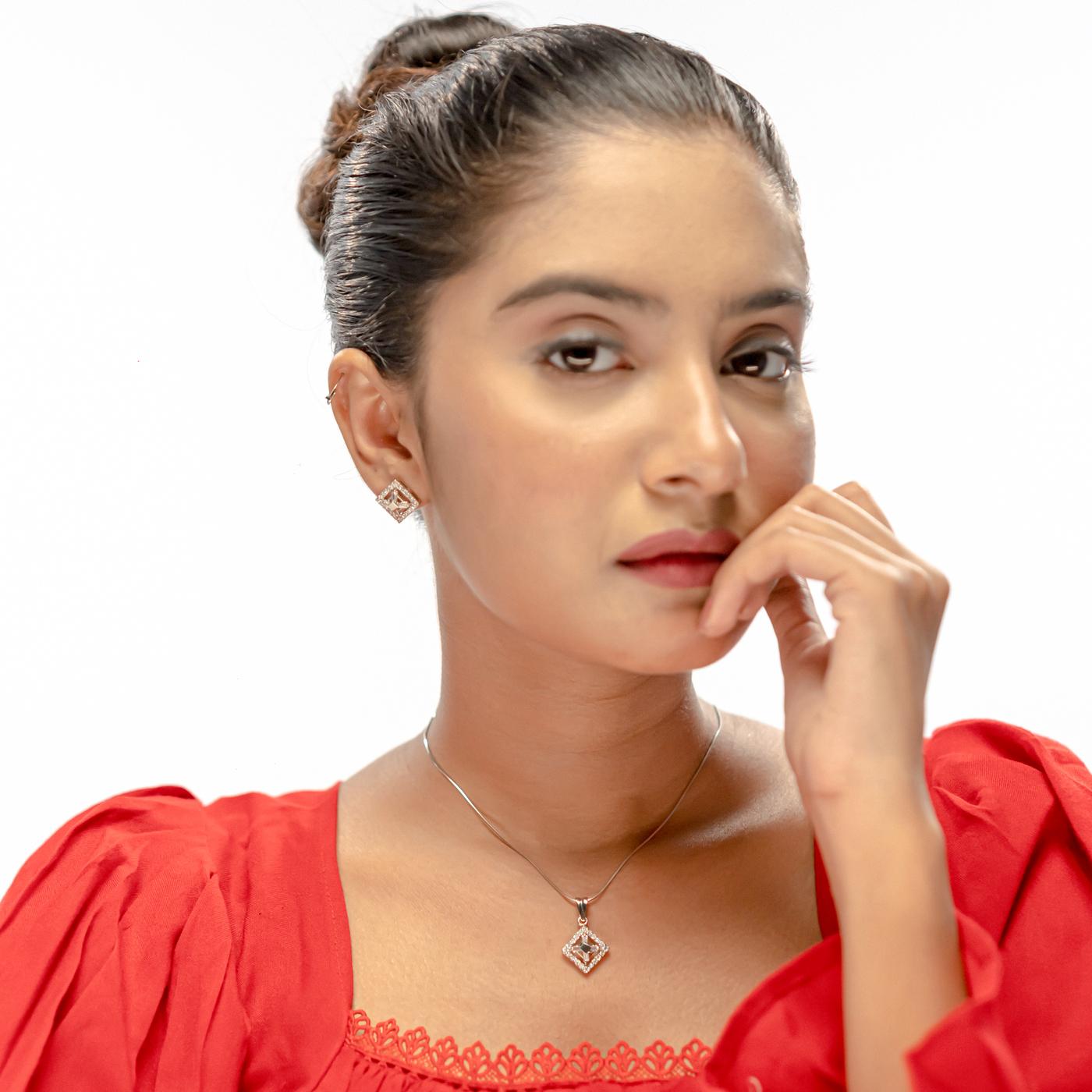 Aurora Radiance Square Pendant & Earrings Set – 925 Sterling Silver