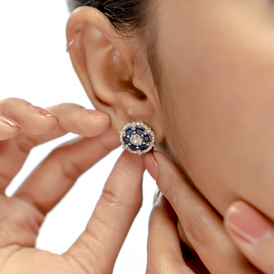 Royal Blue Sapphire  Pendant & Earrings in Sterling Silver