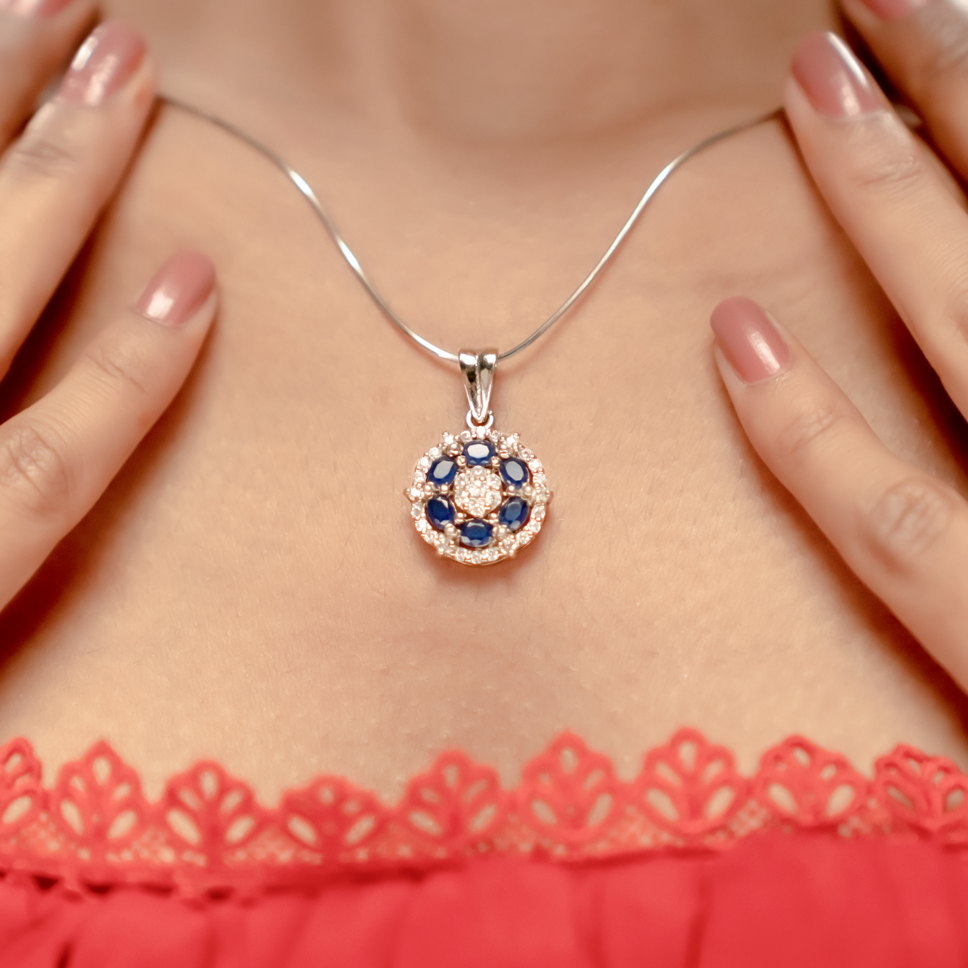 Royal Blue Sapphire  Pendant & Earrings in Sterling Silver