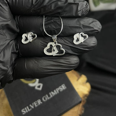 Eternal Hearts 925 Sterling Silver Pendant & Earrings Set