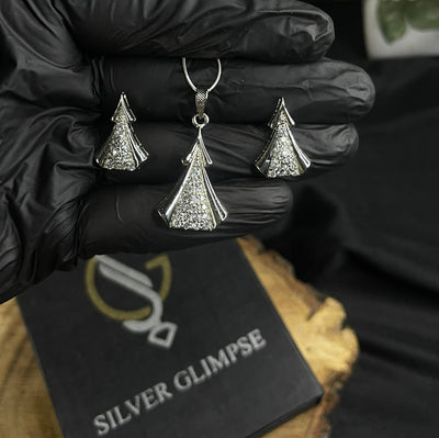Sparkling Tree of Life 925 Sterling Silver Pendant & Earrings Set