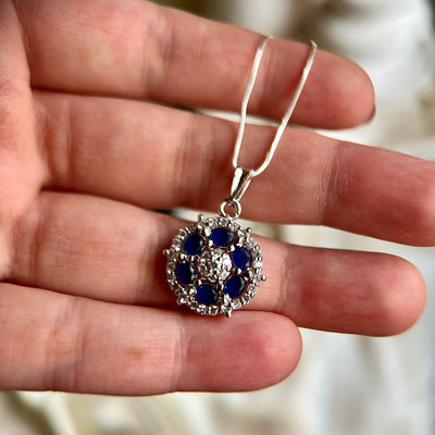 Royal Blue Sapphire  Pendant & Earrings in Sterling Silver