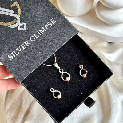 Infinity-Inspired Design 925 Sterling Silver Pendant & Earrings Set
