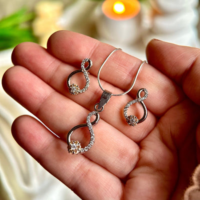 Infinity-Inspired Design 925 Sterling Silver Pendant & Earrings Set