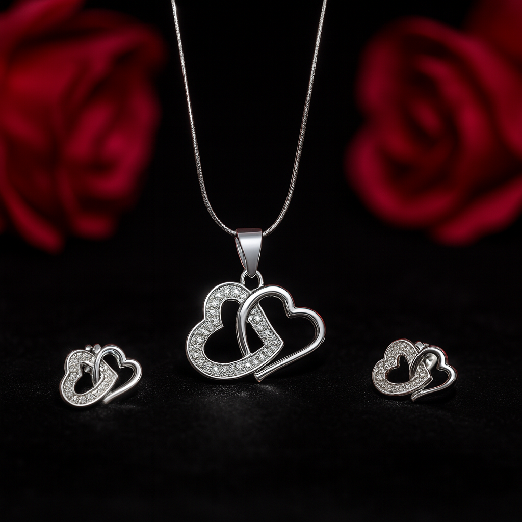 Eternal Hearts 925 Sterling Silver Pendant & Earrings Set