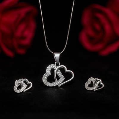 Eternal Hearts 925 Sterling Silver Pendant & Earrings Set