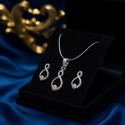 Infinity-Inspired Design 925 Sterling Silver Pendant & Earrings Set