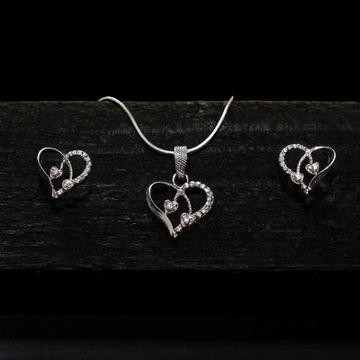Celeste Heart Duo – 925 Sterling Silver Pendant & Earrings Set with Sparkling Crystals