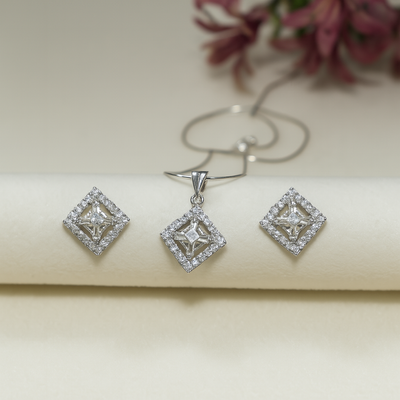 Aurora Radiance Square Pendant & Earrings Set – 925 Sterling Silver