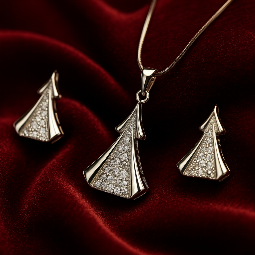 Sparkling Tree of Life 925 Sterling Silver Pendant & Earrings Set